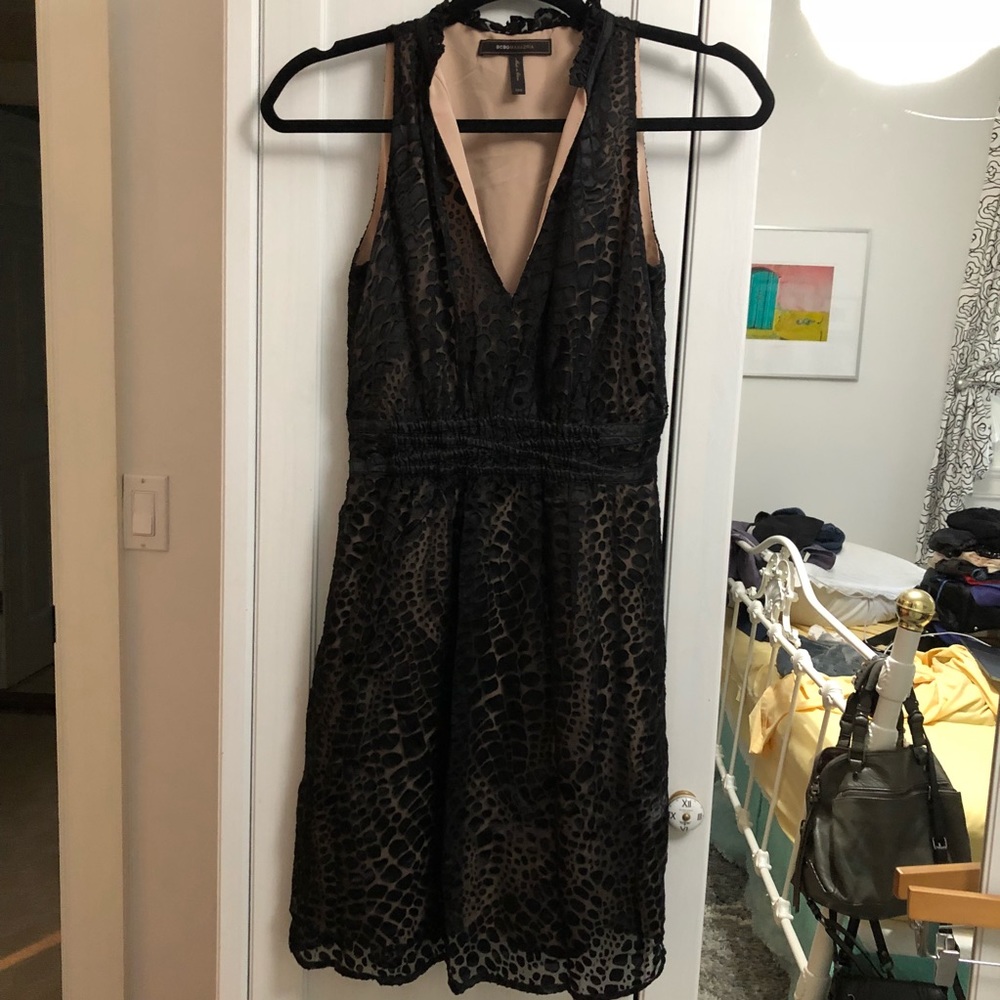 BCBG Black cinched waist v-neck dress